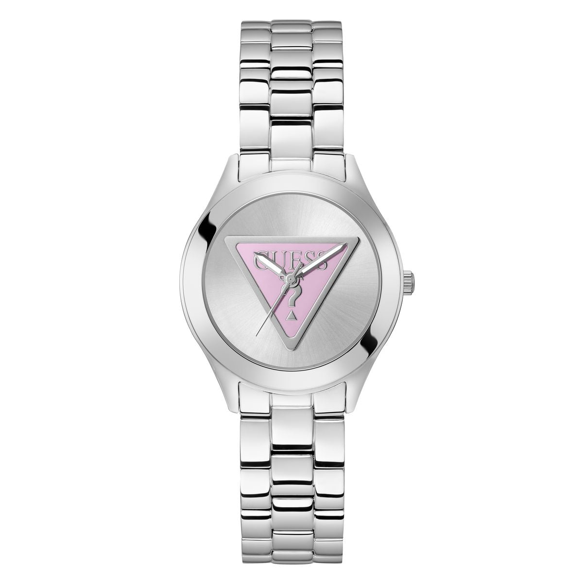 Silver Tri Plaque Pink Link Watch