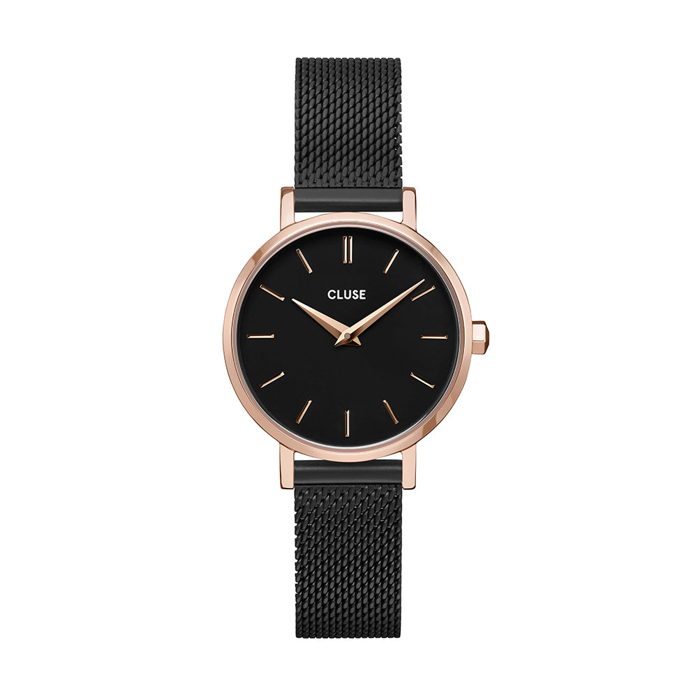 CLUSE Boho Chic Petite Mesh Rose Gold/Black Watch