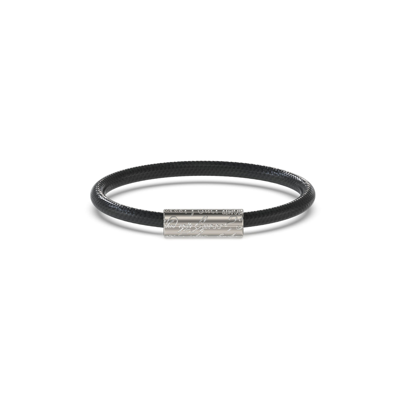 Silver-Tone Black Leather Bracelet