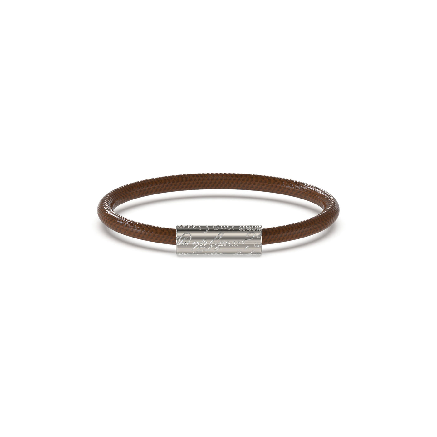 Silver-Tone Brown Leather Bracelet