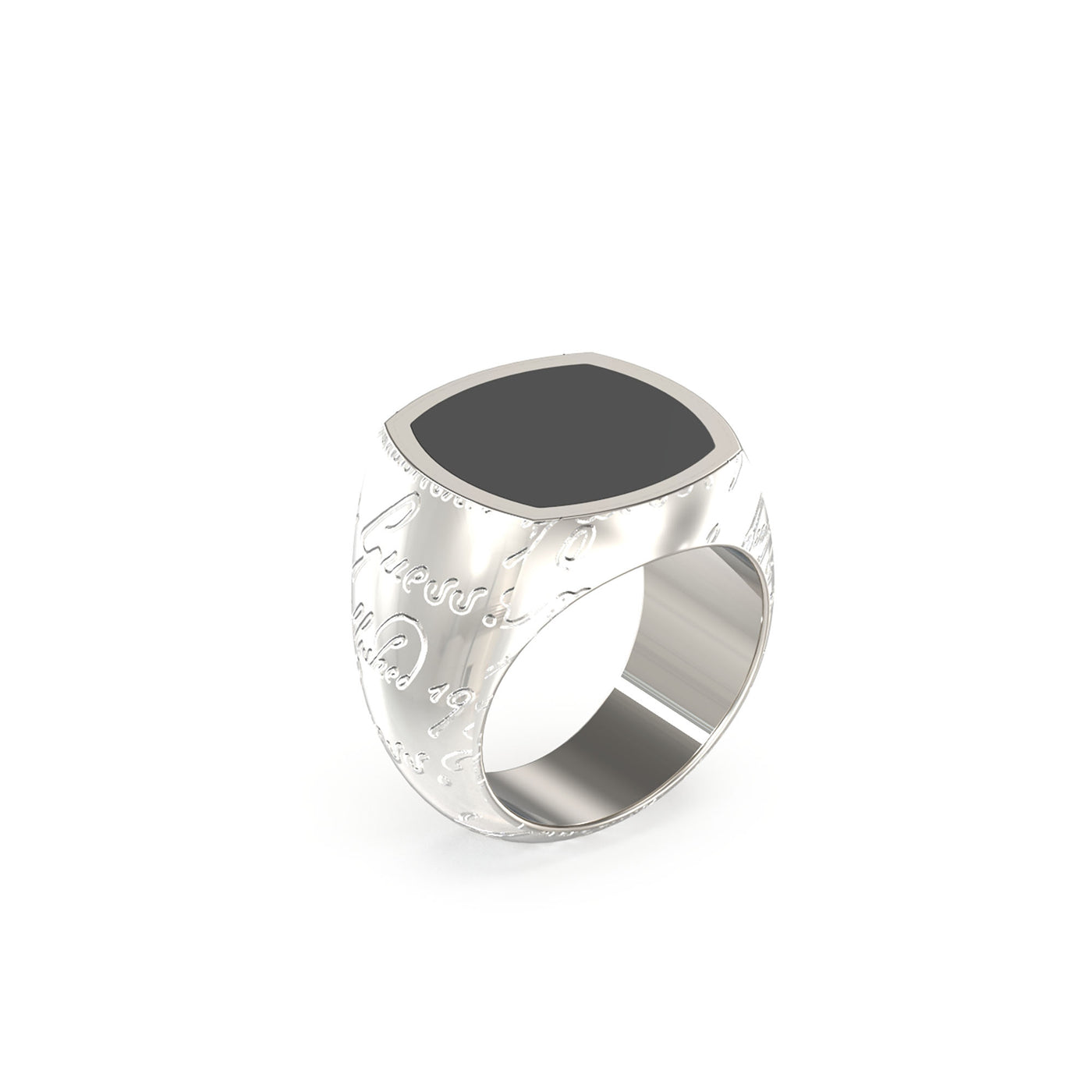 Silver-Tone Black Signet Ring