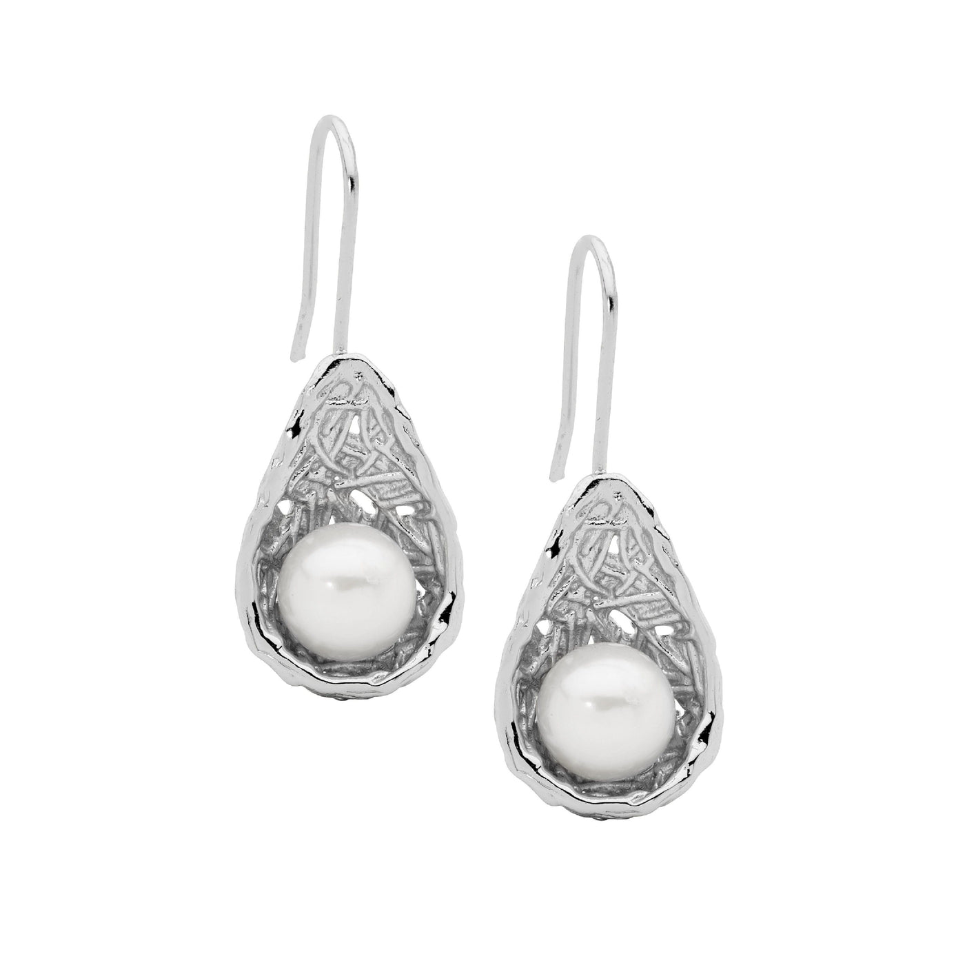 Sterling Silver fresh water pearl in weave basket earrings