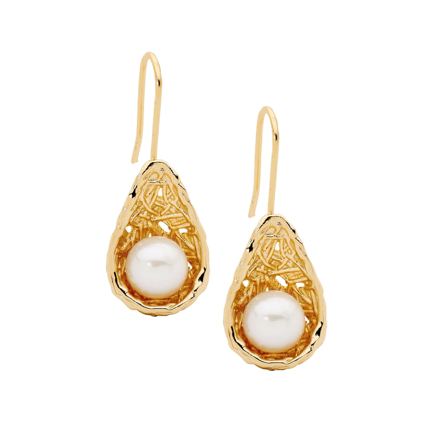 Sterling Silver freshwater pearl in weave basket earrings with gold plating