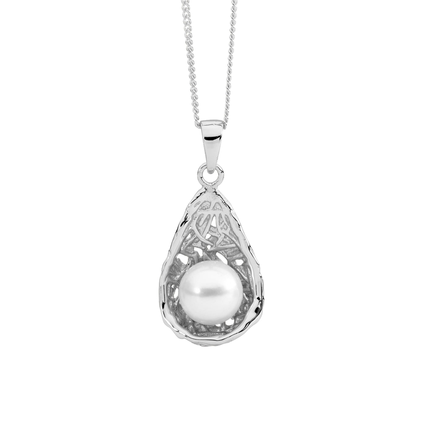 sterling Silver fresh water pearl in weave basket pendant