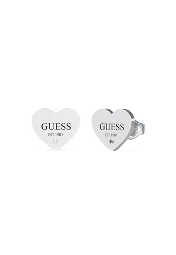 Guess Ladies 11mm Plain Heart & Black Logo Studs