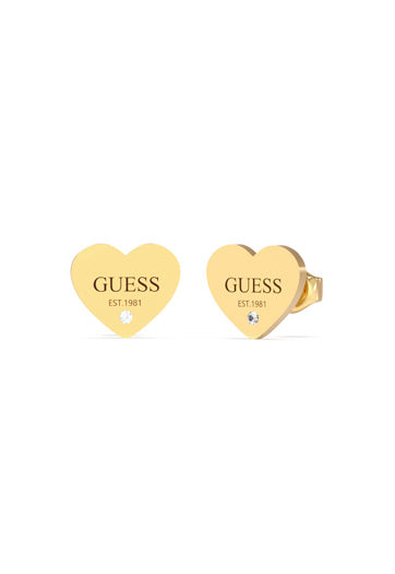 Guess Ladies 11mm Plain Heart & Black Logo Studs