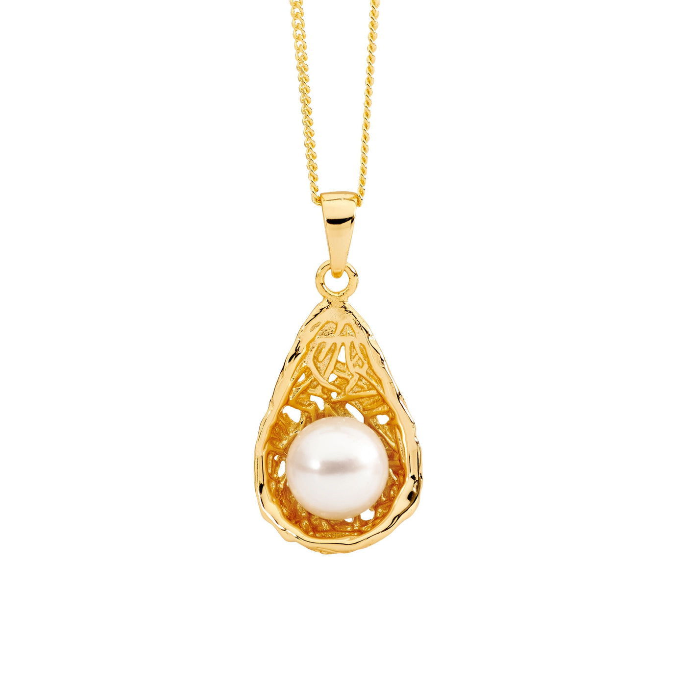sterling Silver fresh water pearl in weave basket pendant with gold plating