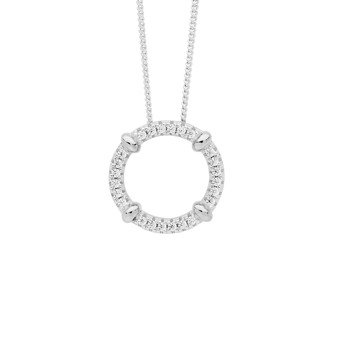 Sterling silver 16mm white CZ circle pendant with plain silver band